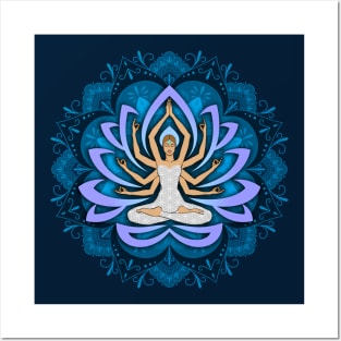 Blue Mandala Woman with Lotus Arms Posters and Art